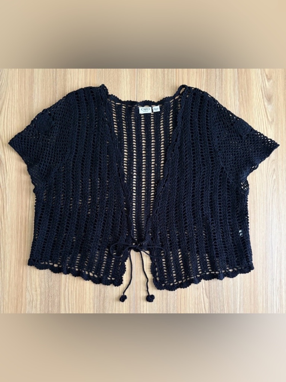 Cato Crochet Open Knit Crop Cardigan Coverup Womens 22/24W Black Festival Resort